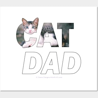 CAT DAD - grey and white tabby cat oil painting word art Posters and Art